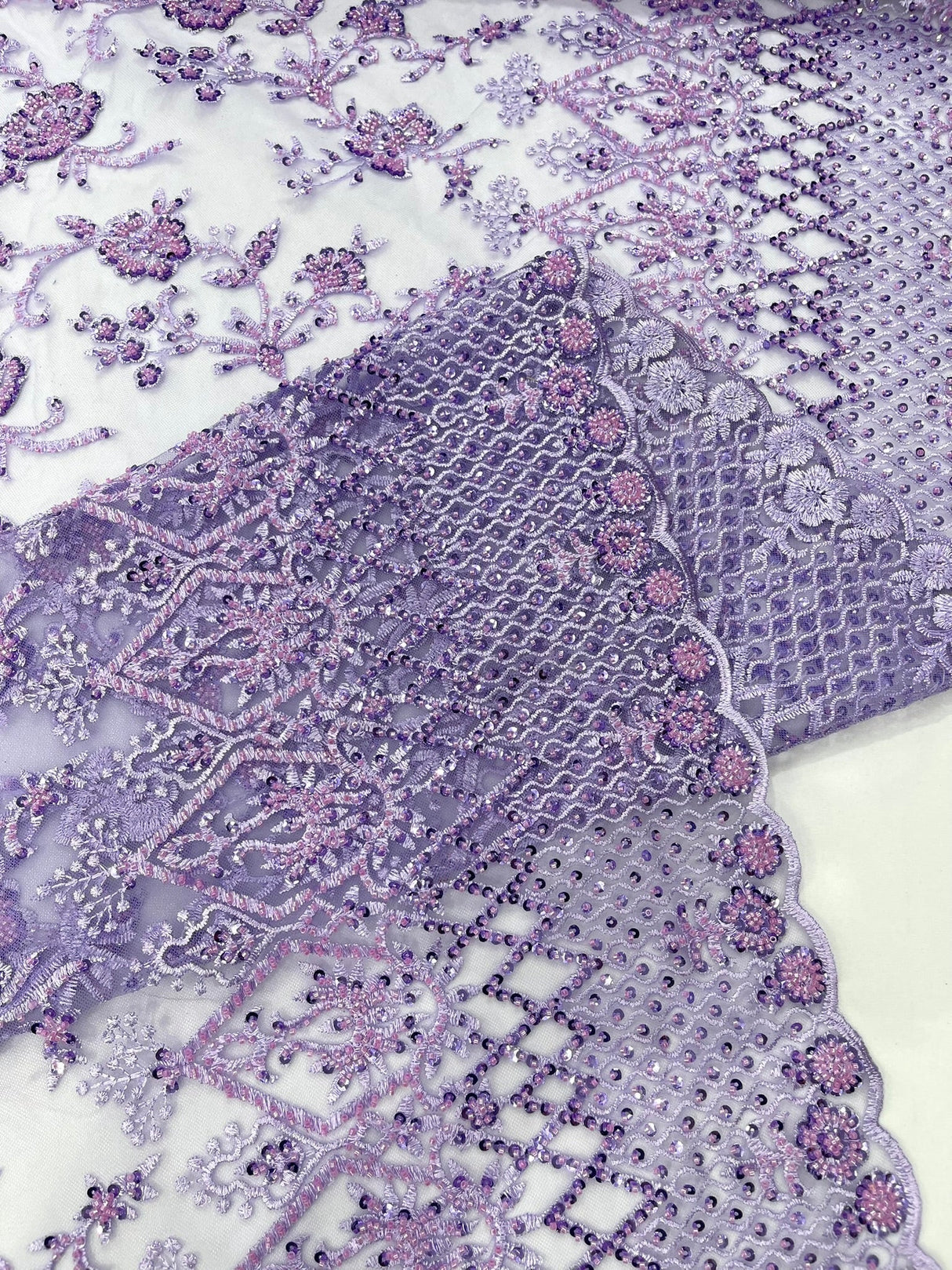Modern Luxury Beaded Fabric - Mesh Lace, 54" Width, Color Assorted (1 Yard)