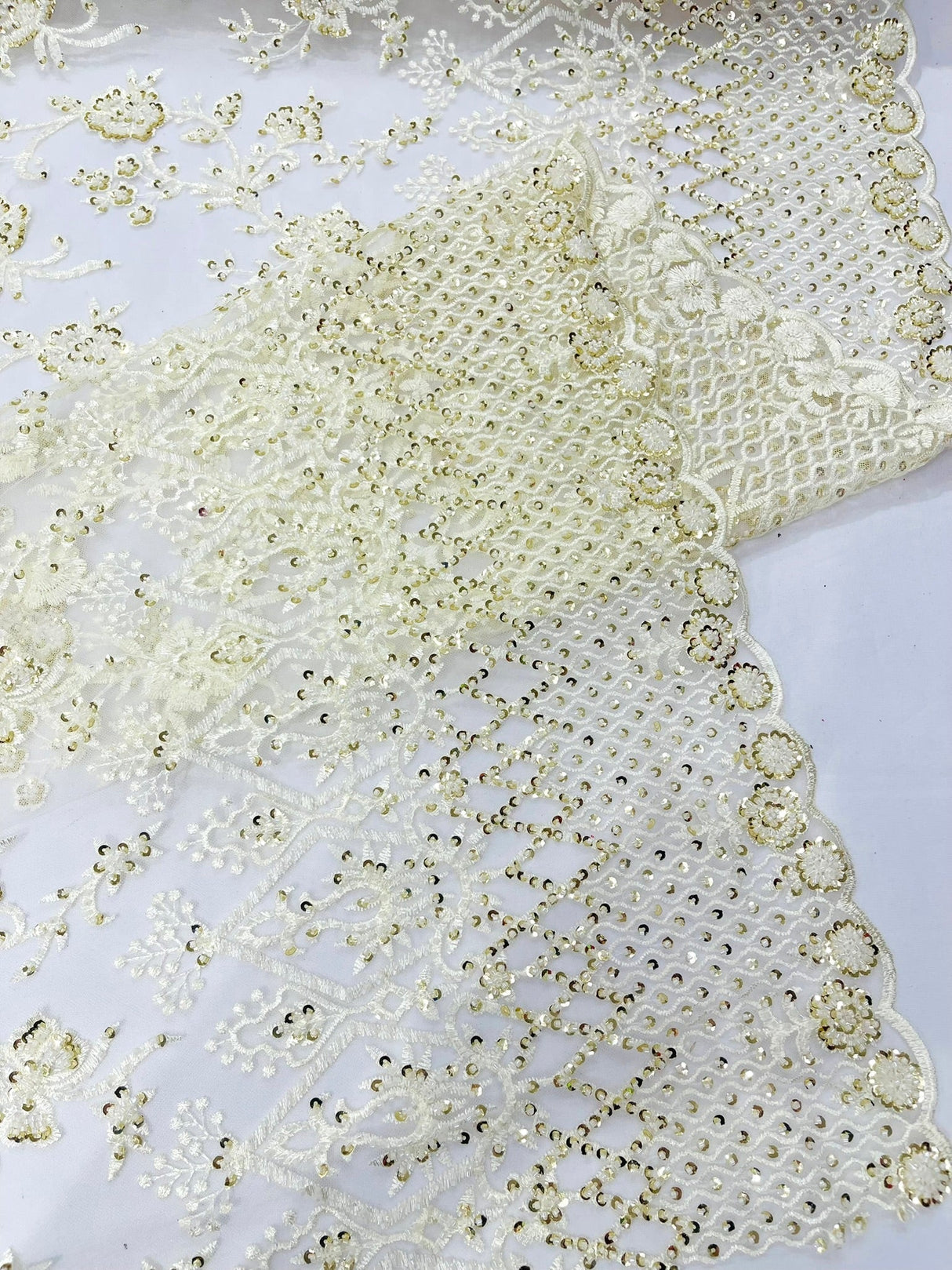Modern Luxury Beaded Fabric - Mesh Lace, 54" Width, Color Assorted (1 Yard)