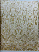 Modern Luxury Beaded Fabric Embroidered On A Mesh Lace Fabric - Beaded Embroidery, 54" Width (1 Yard)