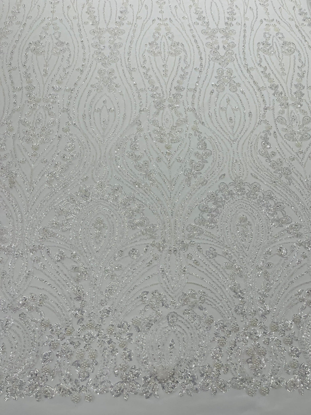 Modern Luxury Beaded Fabric Embroidered On A Mesh Lace Fabric - Beaded Embroidery, 54" Width (1 Yard)