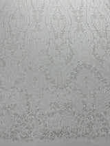Modern Luxury Beaded Fabric Embroidered On A Mesh Lace Fabric - Beaded Embroidery, 54" Width (1 Yard)
