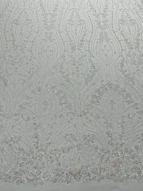 Modern Luxury Beaded Fabric Embroidered On A Mesh Lace Fabric - Beaded Embroidery, 54" Width (1 Yard)
