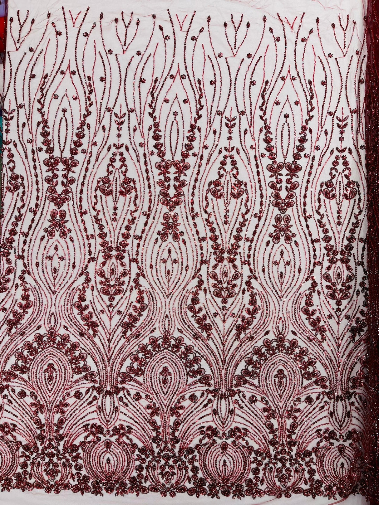 Modern Luxury Beaded Fabric Embroidered On A Mesh Lace Fabric - Beaded Embroidery, 54" Width (1 Yard)