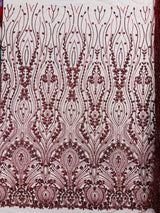 Modern Luxury Beaded Fabric Embroidered On A Mesh Lace Fabric - Beaded Embroidery, 54" Width (1 Yard)