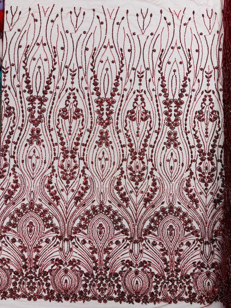 Modern Luxury Beaded Fabric Embroidered On A Mesh Lace Fabric - Beaded Embroidery, 54" Width (1 Yard)