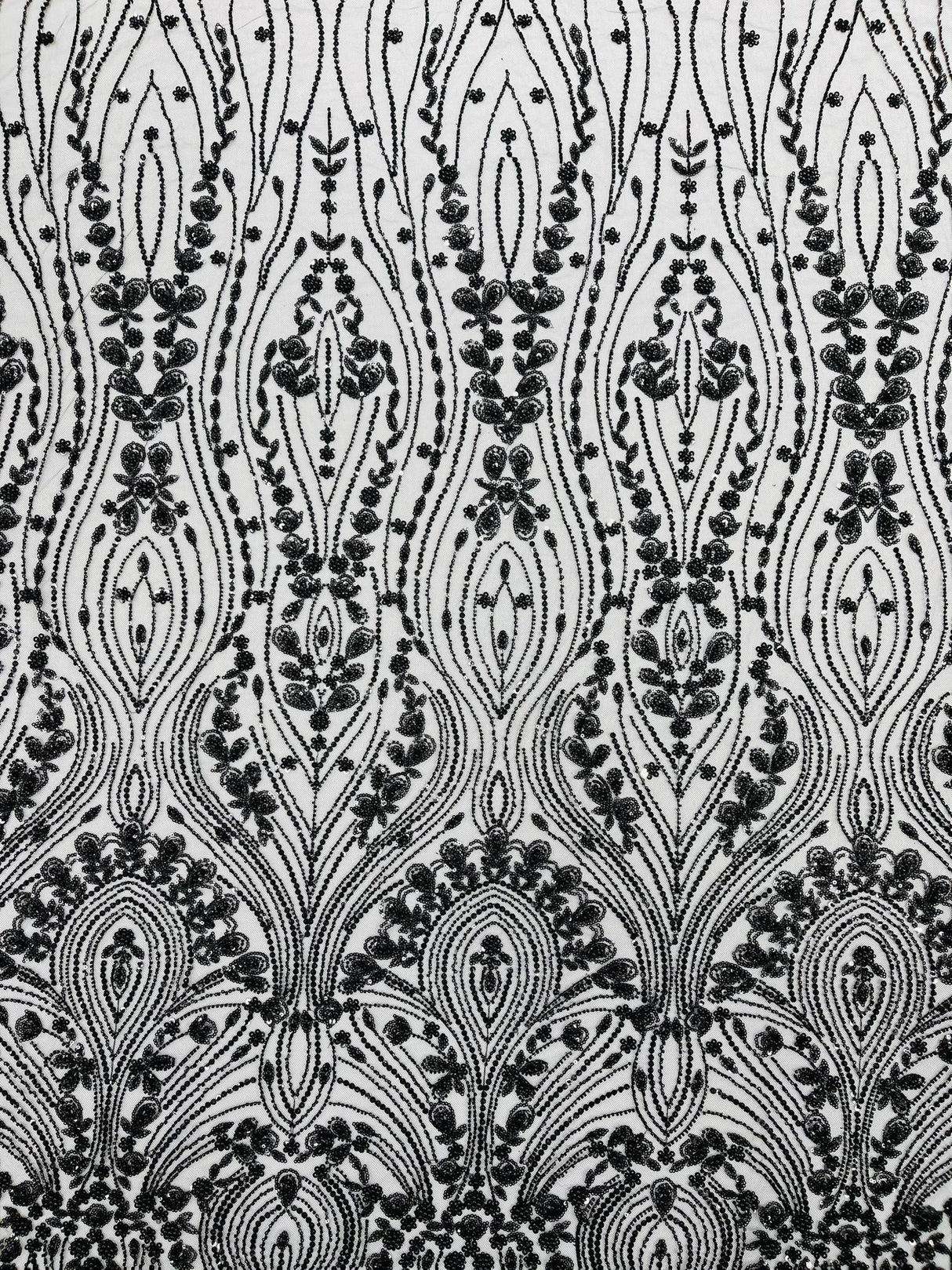 Modern Luxury Beaded Fabric Embroidered On A Mesh Lace Fabric - Beaded Embroidery, 54" Width (1 Yard)