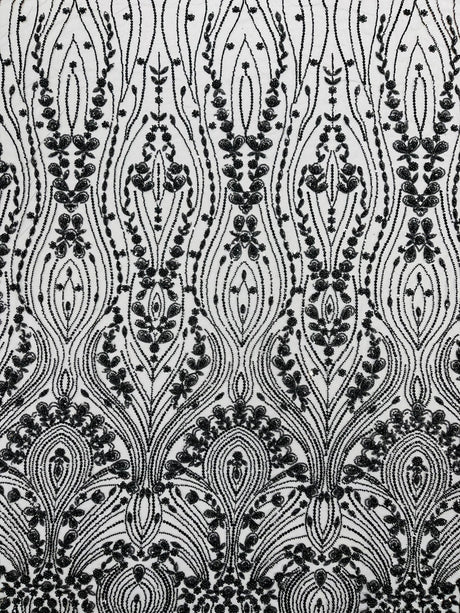 Modern Luxury Beaded Fabric Embroidered On A Mesh Lace Fabric - Beaded Embroidery, 54" Width (1 Yard)