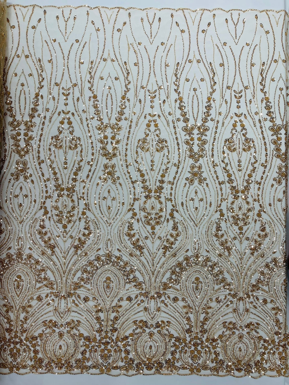 Modern Luxury Beaded Fabric Embroidered On A Mesh Lace Fabric - Beaded Embroidery, 54" Width (1 Yard)