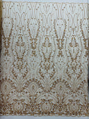 Modern Luxury Beaded Fabric Embroidered On A Mesh Lace Fabric - Beaded Embroidery, 54" Width (1 Yard)