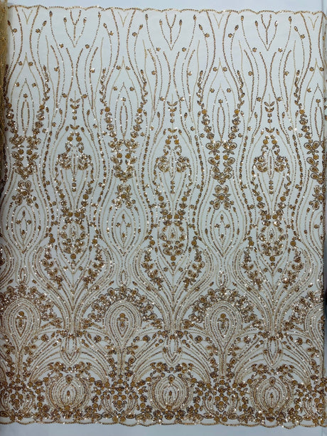 Modern Luxury Beaded Fabric Embroidered On A Mesh Lace Fabric - Beaded Embroidery, 54" Width (1 Yard)