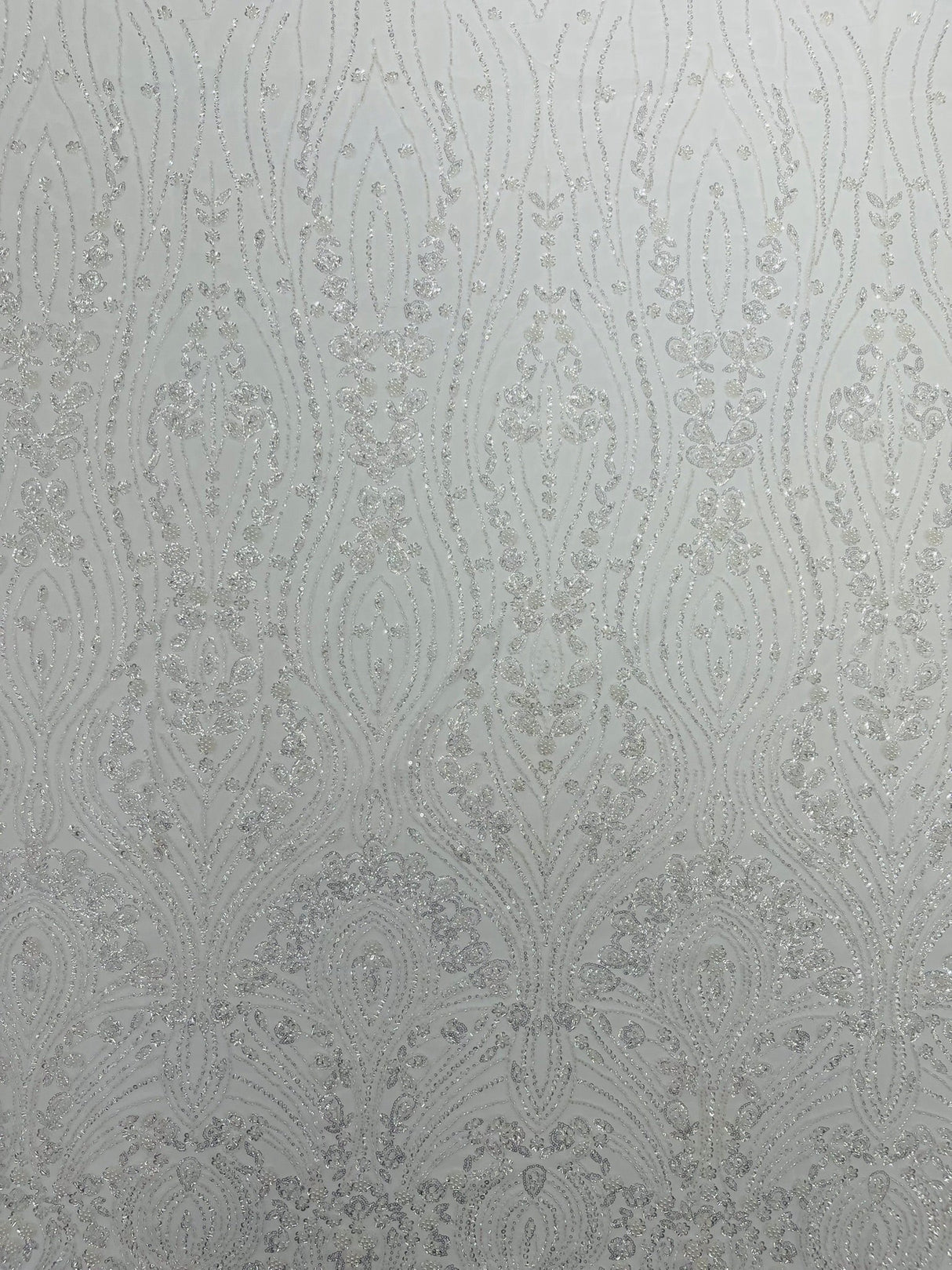 Modern Luxury Beaded Fabric Embroidered On A Mesh Lace Fabric - Beaded Embroidery, 54" Width (1 Yard)