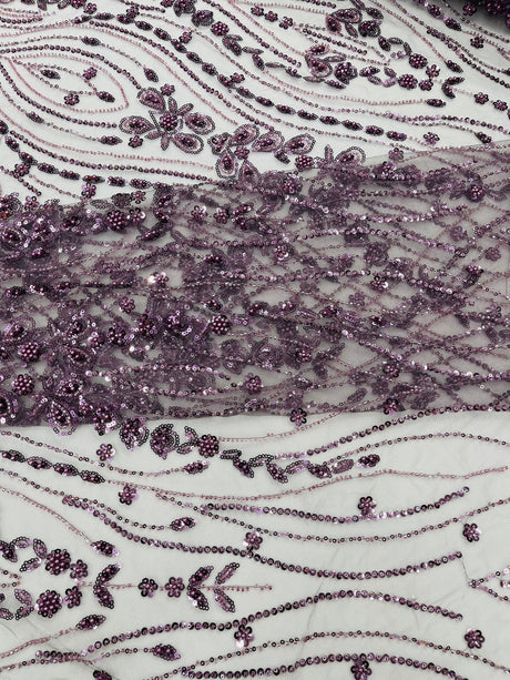 Modern Luxury Beaded Fabric Embroidered On A Mesh Lace Fabric - Beaded Embroidery, 54" Width (1 Yard)