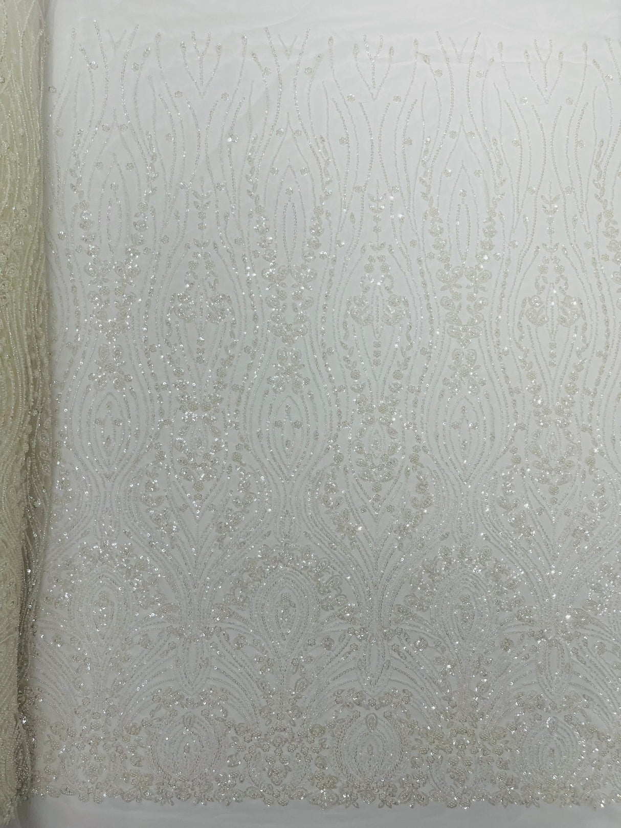 Modern Luxury Beaded Fabric Embroidered On A Mesh Lace Fabric - Beaded Embroidery, 54" Width (1 Yard)
