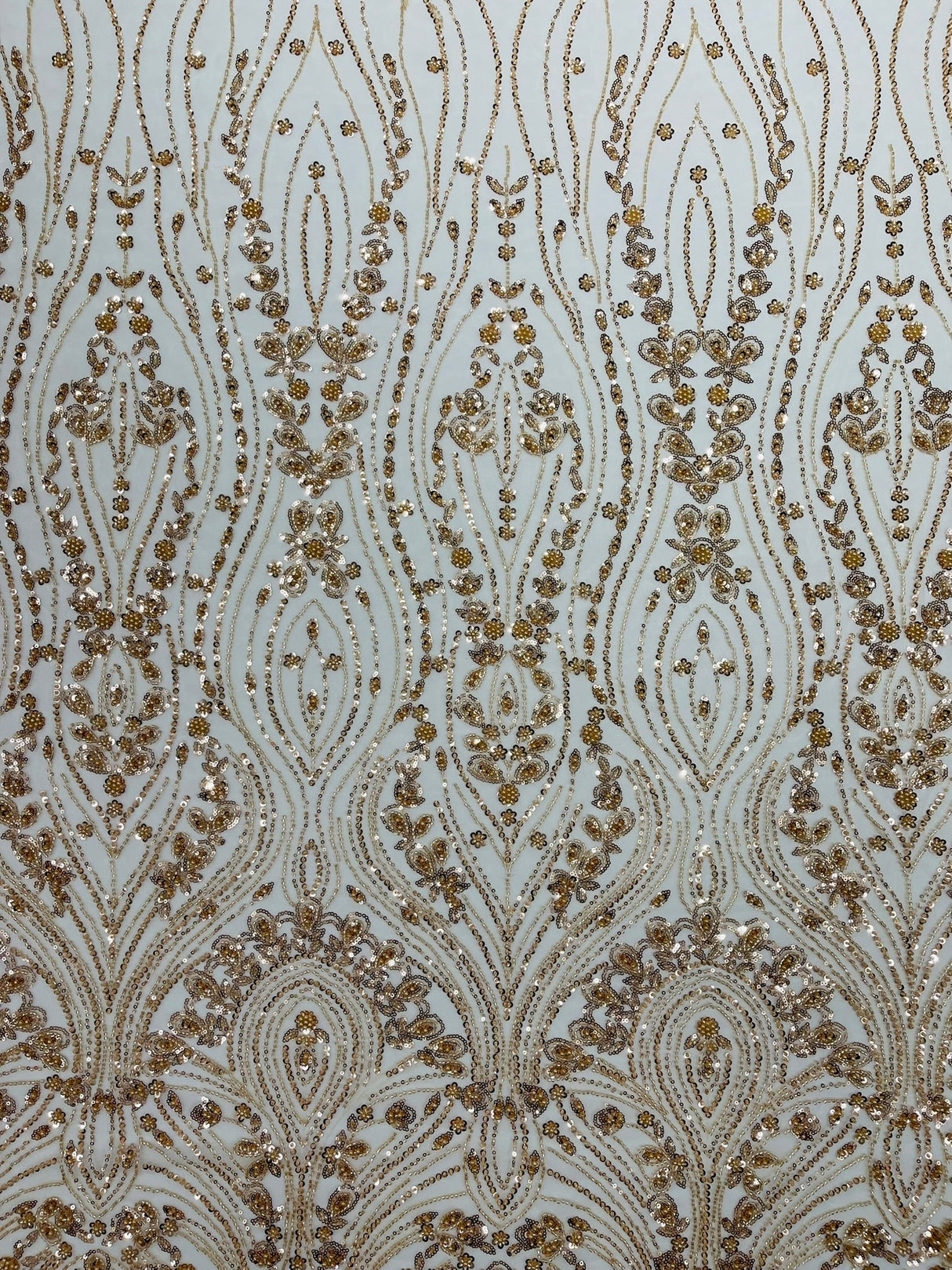 Modern Luxury Beaded Fabric Embroidered On A Mesh Lace Fabric - Beaded Embroidery, 54" Width (1 Yard)