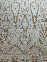 Modern Luxury Beaded Fabric Embroidered On A Mesh Lace Fabric - Beaded Embroidery, 54" Width (1 Yard)