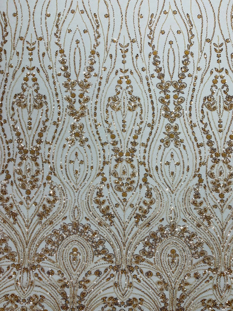Modern Luxury Beaded Fabric Embroidered On A Mesh Lace Fabric - Beaded Embroidery, 54" Width (1 Yard)