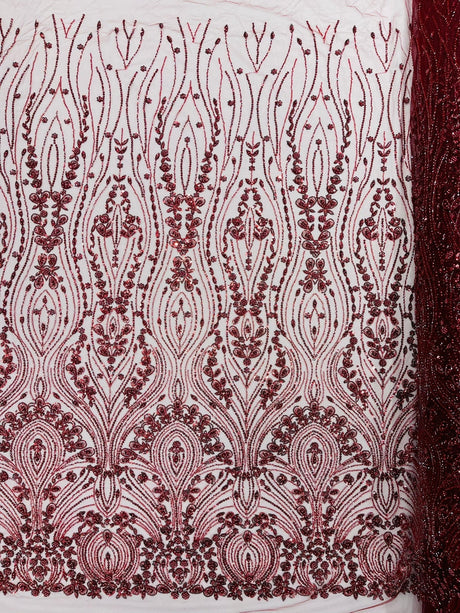 Modern Luxury Beaded Fabric Embroidered On A Mesh Lace Fabric - Beaded Embroidery, 54" Width (1 Yard)