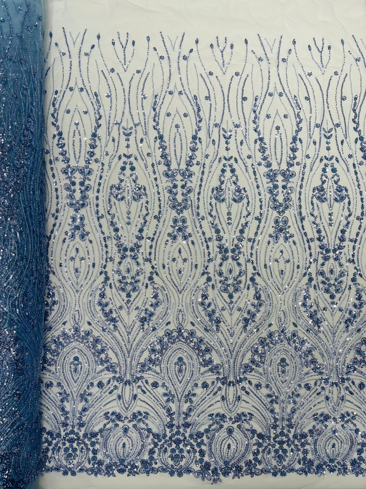 Modern Luxury Beaded Fabric Embroidered On A Mesh Lace Fabric - Beaded Embroidery, 54" Width (1 Yard)