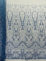 Modern Luxury Beaded Fabric Embroidered On A Mesh Lace Fabric - Beaded Embroidery, 54" Width (1 Yard)