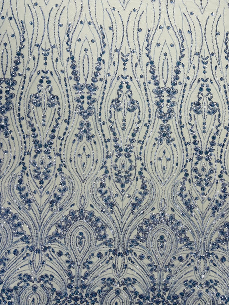 Modern Luxury Beaded Fabric Embroidered On A Mesh Lace Fabric - Beaded Embroidery, 54" Width (1 Yard)