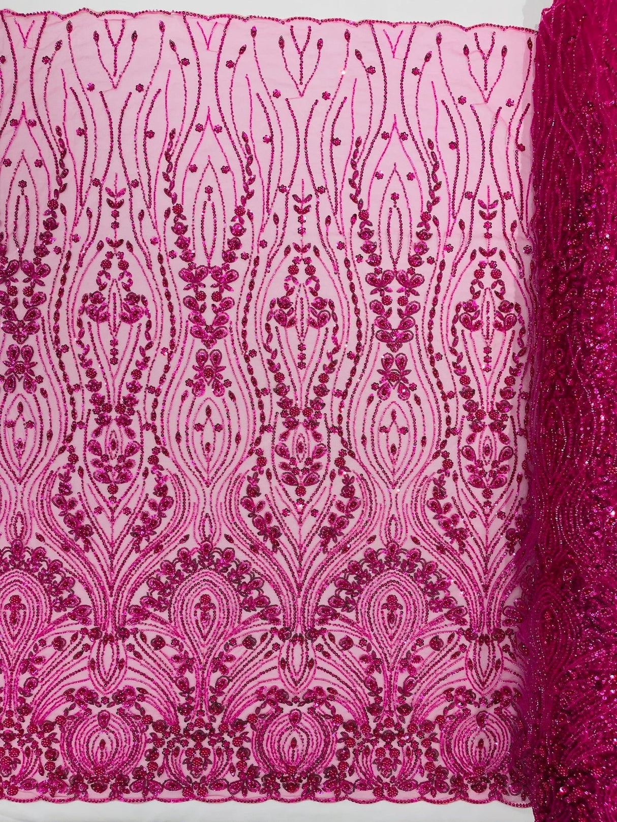 Modern Luxury Beaded Fabric Embroidered On A Mesh Lace Fabric - Beaded Embroidery, 54" Width (1 Yard)