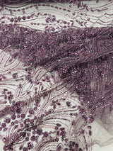 Modern Luxury Beaded Fabric Embroidered On A Mesh Lace Fabric - Beaded Embroidery, 54" Width (1 Yard)