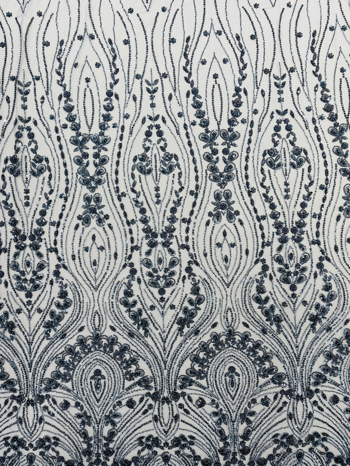 Modern Luxury Beaded Fabric Embroidered On A Mesh Lace Fabric - Beaded Embroidery, 54" Width (1 Yard)