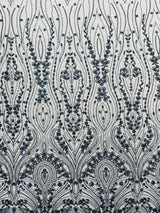 Modern Luxury Beaded Fabric Embroidered On A Mesh Lace Fabric - Beaded Embroidery, 54" Width (1 Yard)