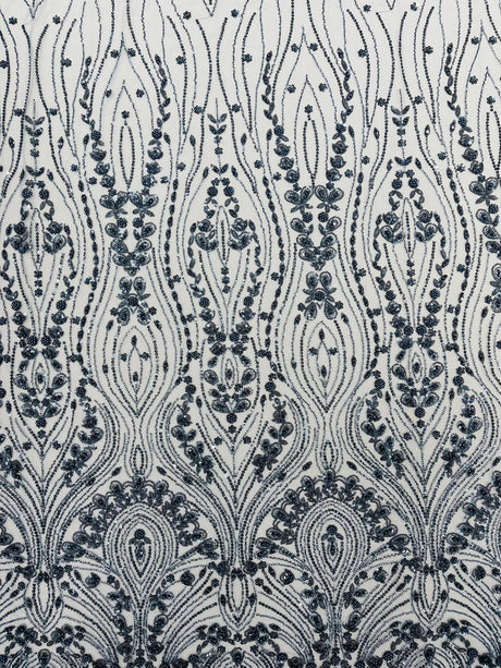 Modern Luxury Beaded Fabric Embroidered On A Mesh Lace Fabric - Beaded Embroidery, 54" Width (1 Yard)