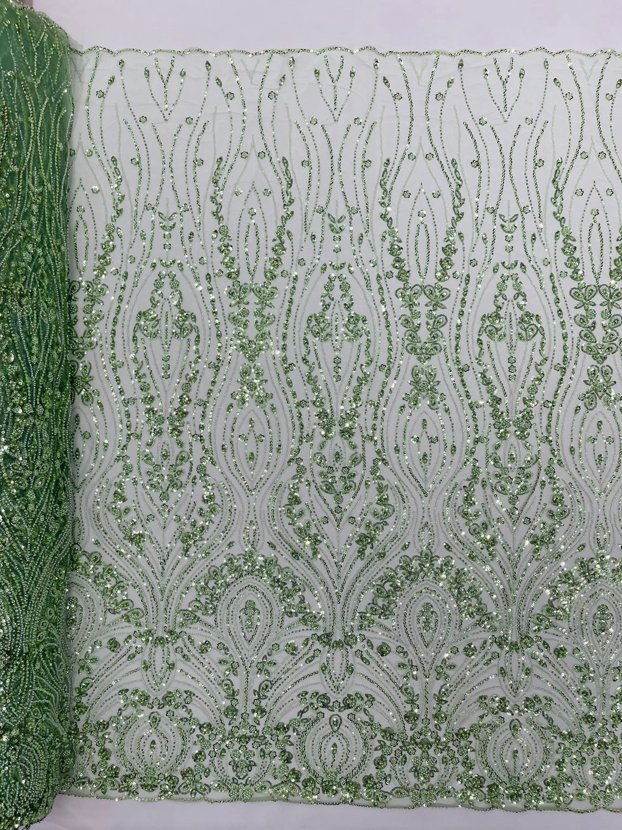 Modern Luxury Beaded Fabric Embroidered On A Mesh Lace Fabric - Beaded Embroidery, 54" Width (1 Yard)