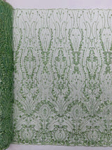 Modern Luxury Beaded Fabric Embroidered On A Mesh Lace Fabric - Beaded Embroidery, 54" Width (1 Yard)