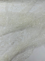 Modern Luxury Beaded Fabric Embroidered On A Mesh Lace Fabric - Beaded Embroidery, 54" Width (1 Yard)