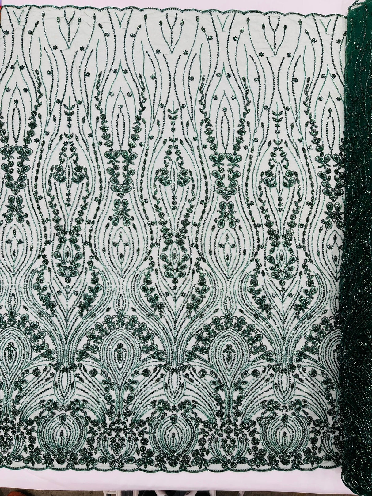 Modern Luxury Beaded Fabric Embroidered On A Mesh Lace Fabric - Beaded Embroidery, 54" Width (1 Yard)