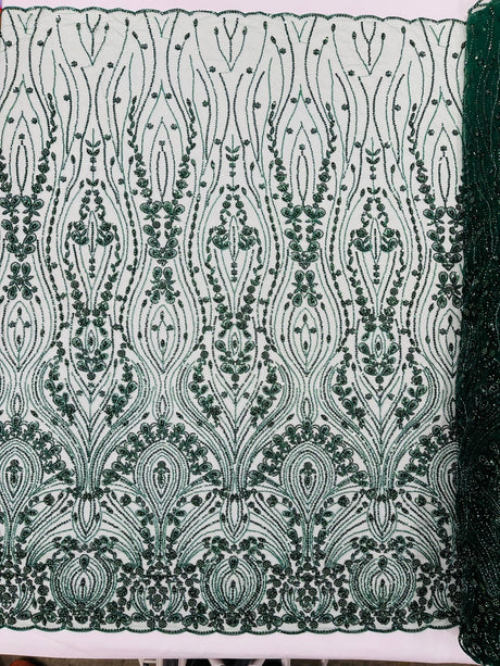 Modern Luxury Beaded Fabric Embroidered On A Mesh Lace Fabric - Beaded Embroidery, 54" Width (1 Yard)