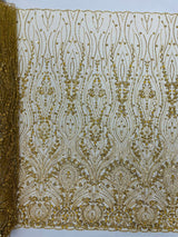 Modern Luxury Beaded Fabric Embroidered On A Mesh Lace Fabric - Beaded Embroidery, 54" Width (1 Yard)