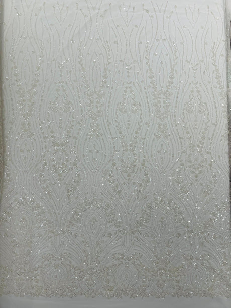 Modern Luxury Beaded Fabric Embroidered On A Mesh Lace Fabric - Beaded Embroidery, 54" Width (1 Yard)