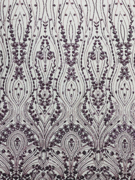 Modern Luxury Beaded Fabric Embroidered On A Mesh Lace Fabric - Beaded Embroidery, 54" Width (1 Yard)