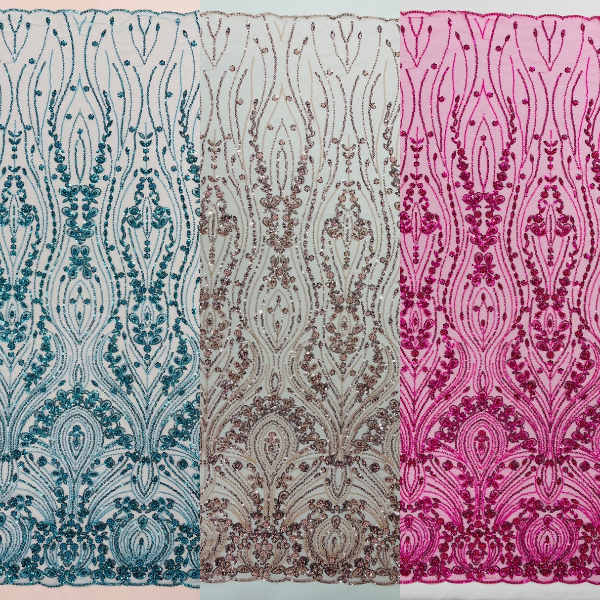 Modern Luxury Beaded Fabric Embroidered On A Mesh Lace Fabric - Beaded Embroidery, 54" Width (1 Yard)
