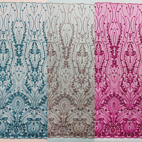 Modern Luxury Beaded Fabric Embroidered On A Mesh Lace Fabric - Beaded Embroidery, 54" Width (1 Yard)