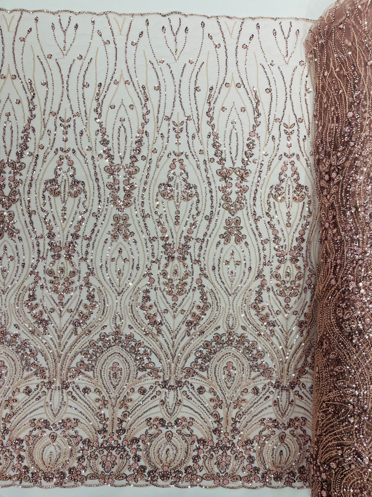 Modern Luxury Beaded Fabric Embroidered On A Mesh Lace Fabric - Beaded Embroidery, 54" Width (1 Yard)