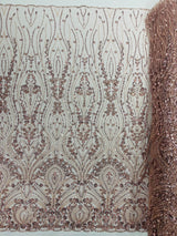 Modern Luxury Beaded Fabric Embroidered On A Mesh Lace Fabric - Beaded Embroidery, 54" Width (1 Yard)