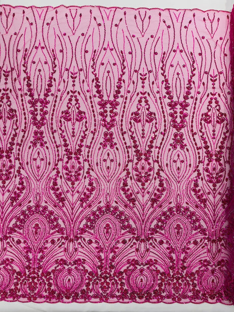 Modern Luxury Beaded Fabric Embroidered On A Mesh Lace Fabric - Beaded Embroidery, 54" Width (1 Yard)
