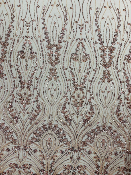 Modern Luxury Beaded Fabric Embroidered On A Mesh Lace Fabric - Beaded Embroidery, 54" Width (1 Yard)