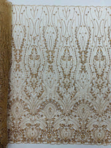 Modern Luxury Beaded Fabric Embroidered On A Mesh Lace Fabric - Beaded Embroidery, 54" Width (1 Yard)