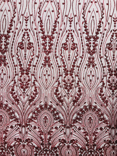 Modern Luxury Beaded Fabric Embroidered On A Mesh Lace Fabric - Beaded Embroidery, 54" Width (1 Yard)