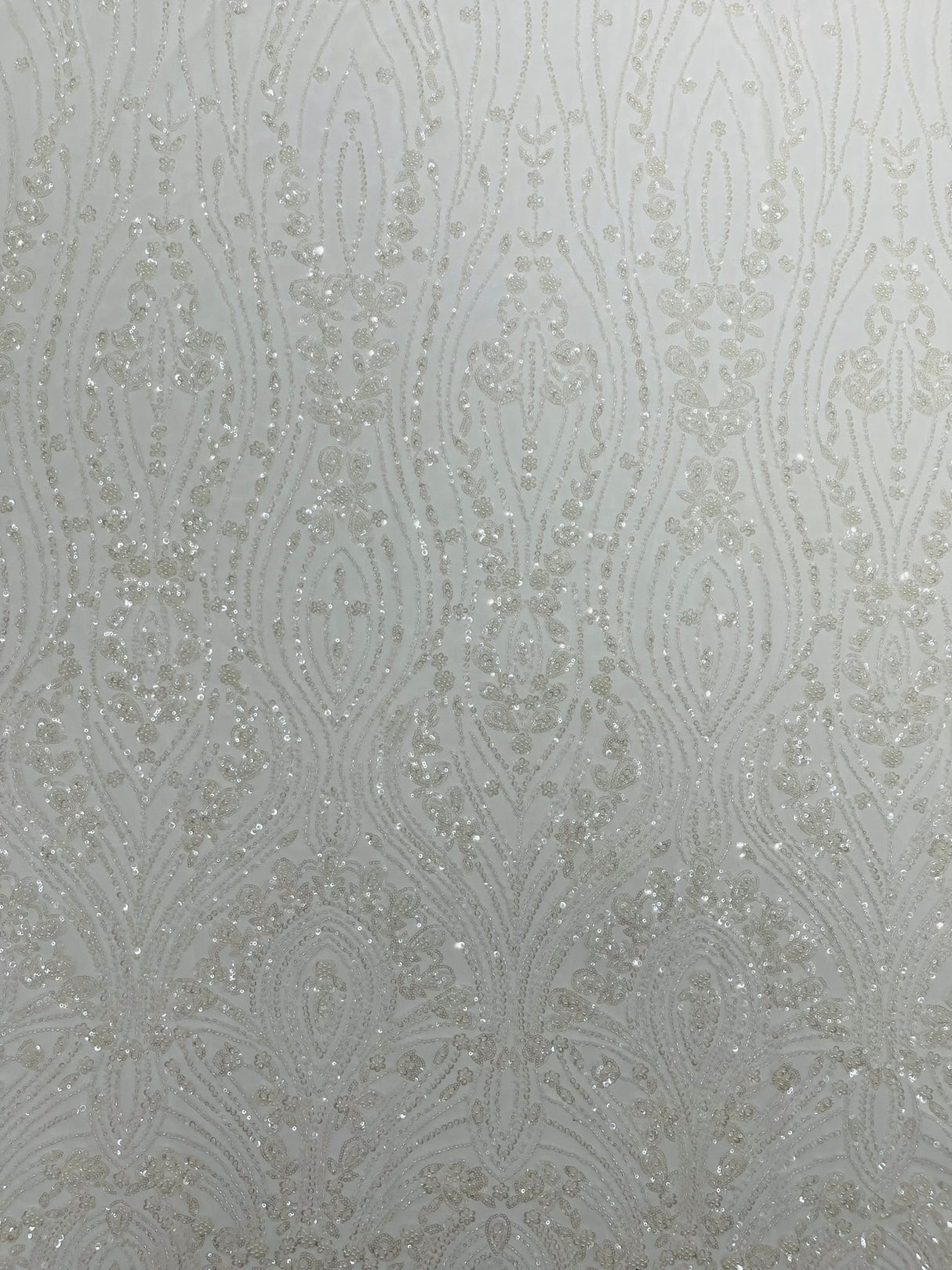 Modern Luxury Beaded Fabric Embroidered On A Mesh Lace Fabric - Beaded Embroidery, 54" Width (1 Yard)