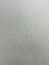 Modern Luxury Beaded Fabric Embroidered On A Mesh Lace Fabric - Beaded Embroidery, 54" Width (1 Yard)
