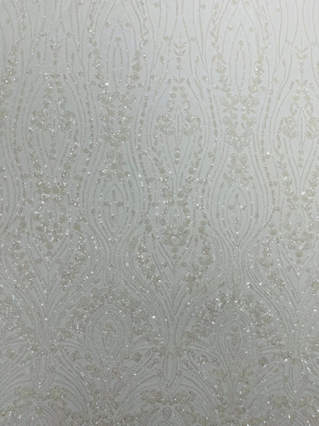 Modern Luxury Beaded Fabric Embroidered On A Mesh Lace Fabric - Beaded Embroidery, 54" Width (1 Yard)