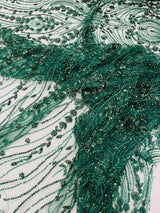 Modern Luxury Beaded Fabric Embroidered On A Mesh Lace Fabric - Beaded Embroidery, 54" Width (1 Yard)