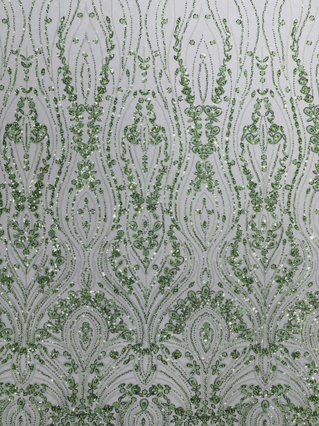 Modern Luxury Beaded Fabric Embroidered On A Mesh Lace Fabric - Beaded Embroidery, 54" Width (1 Yard)